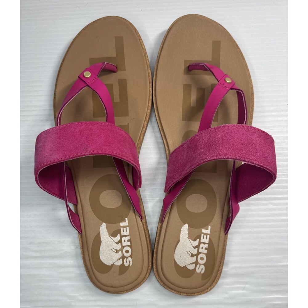 SOREL Woman’s Ella II Easy Flip T-Strap Sandals Thongs Fuchsia Fizz Sea Salt 11 - Picture 6 of 9